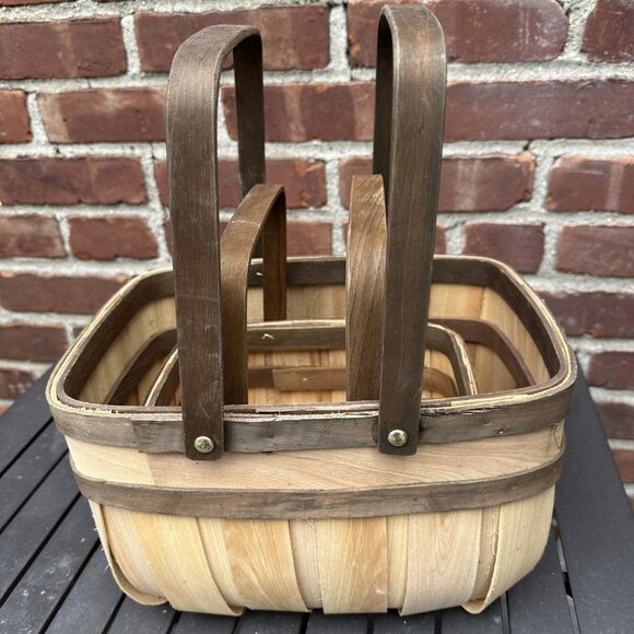Wooden Woven Baskets Double Handles Rustic Farmhouse Decor Medium and Small - Picture 10 of 16